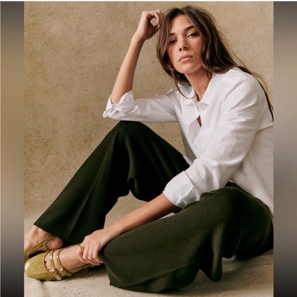 Sezane Matthew Trousers Size S Khaki - Picture 2 of 7